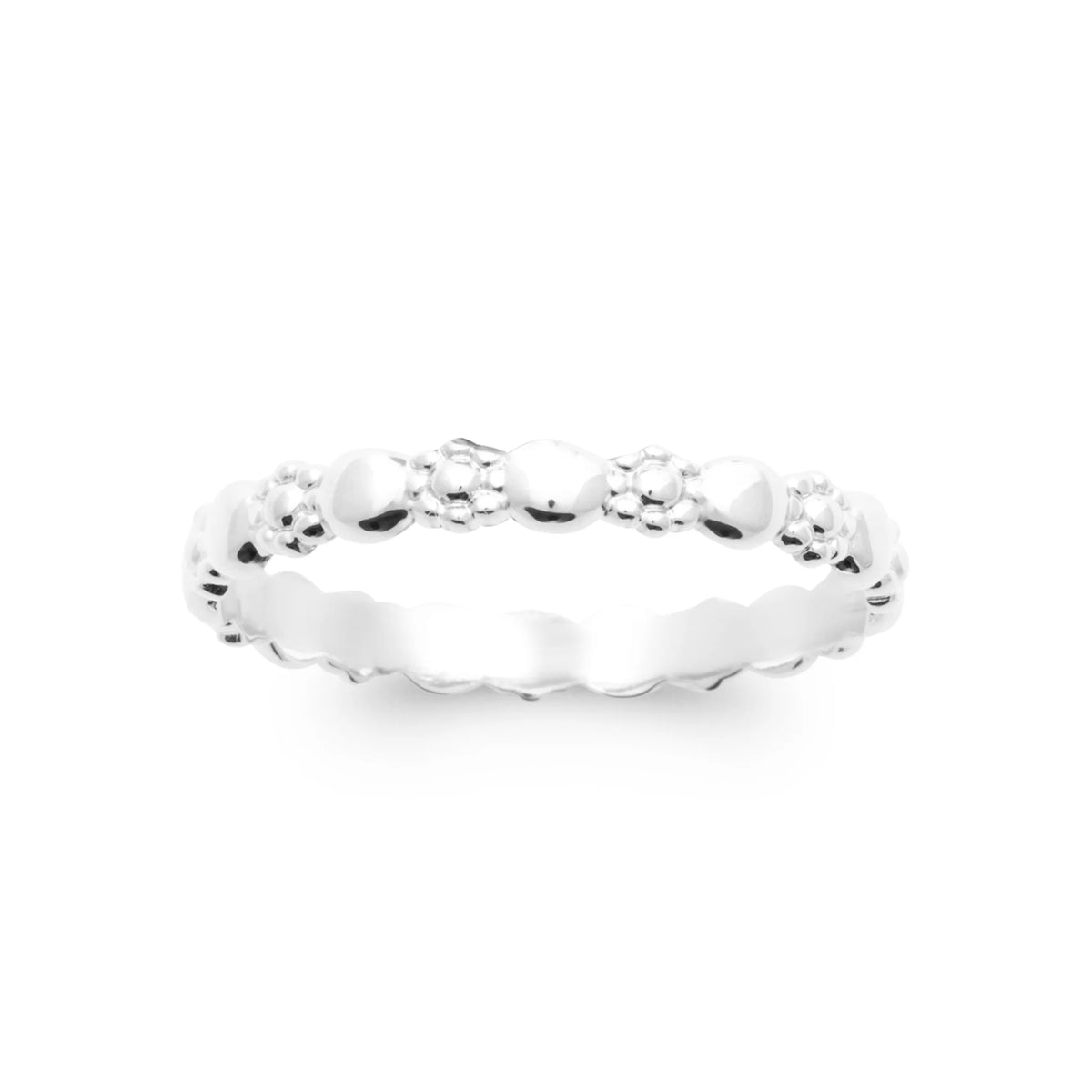 Bague anneau perles et disques alternés en argent 925 rhodié