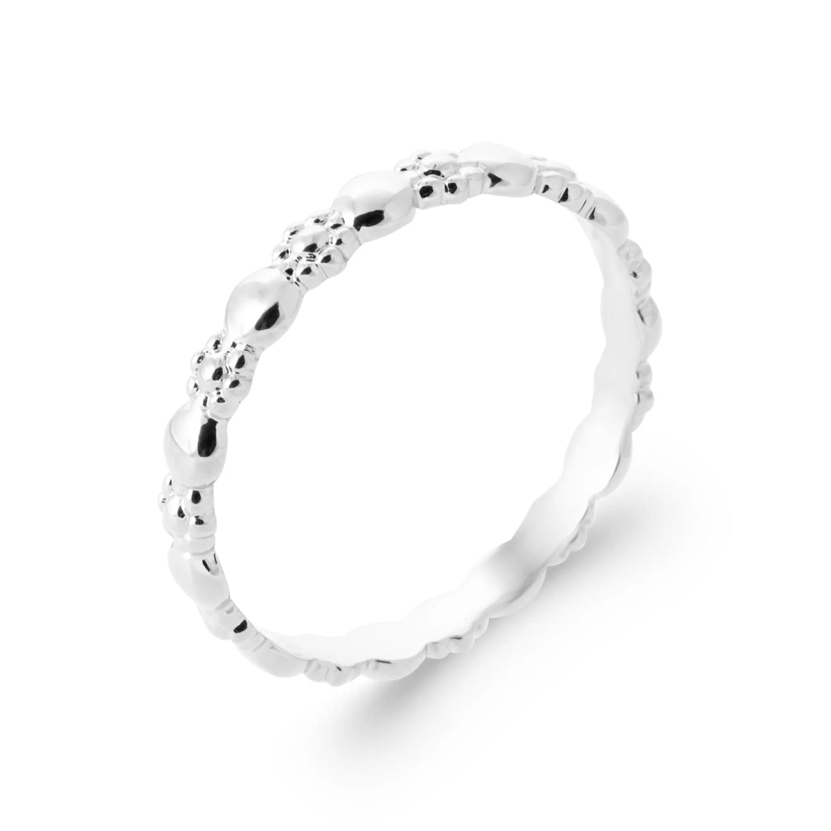 Bague anneau perles et disques alternés en argent 925 rhodié