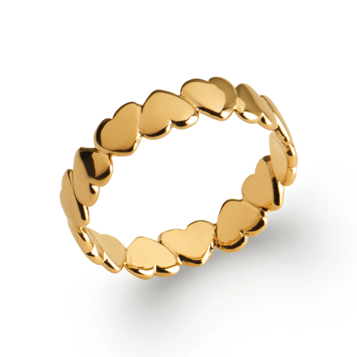 Bague anneau de petits cœurs en or poli reliés en plaqué or