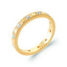 Bague anneau plat bords perlés tour de zircons en plaqué or