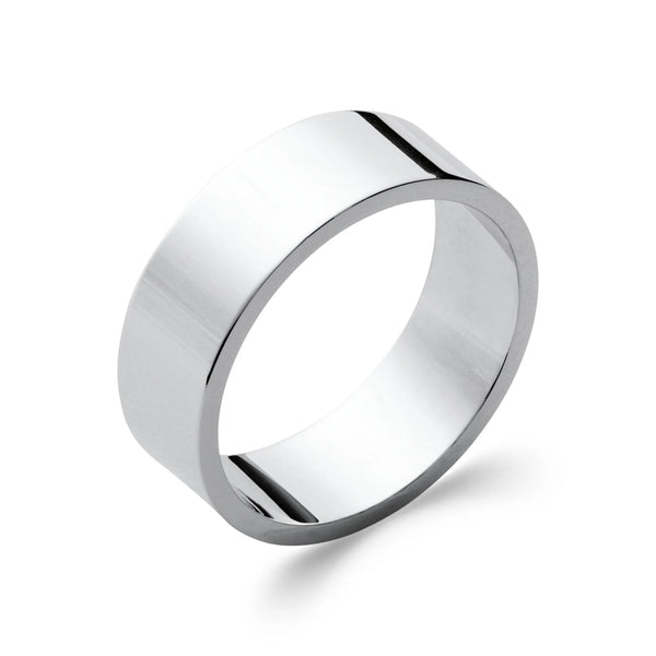 Bague anneau plat large lisse en argent rhodié