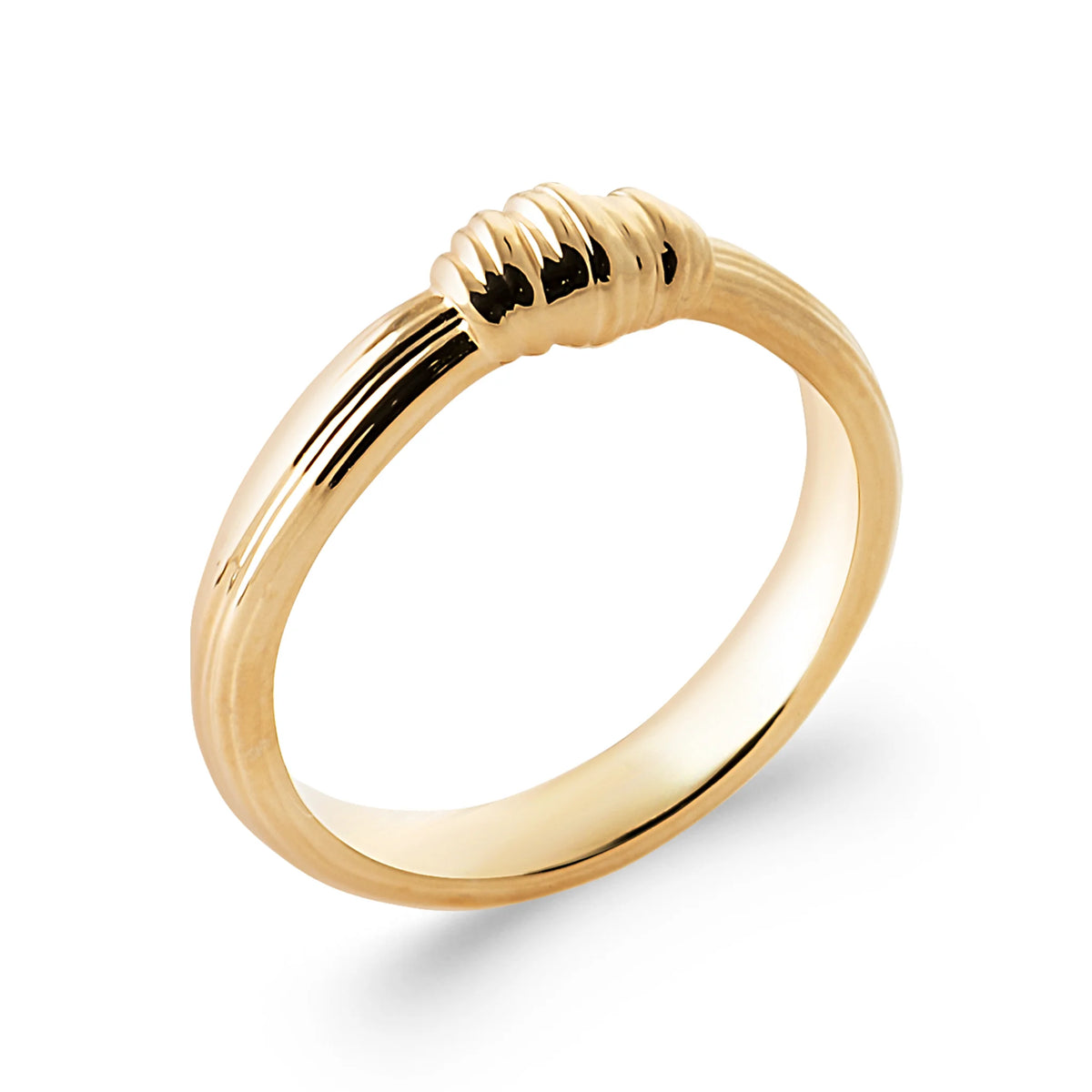 Bague anneau poli noué d’un enroulement godronné en plaqué or