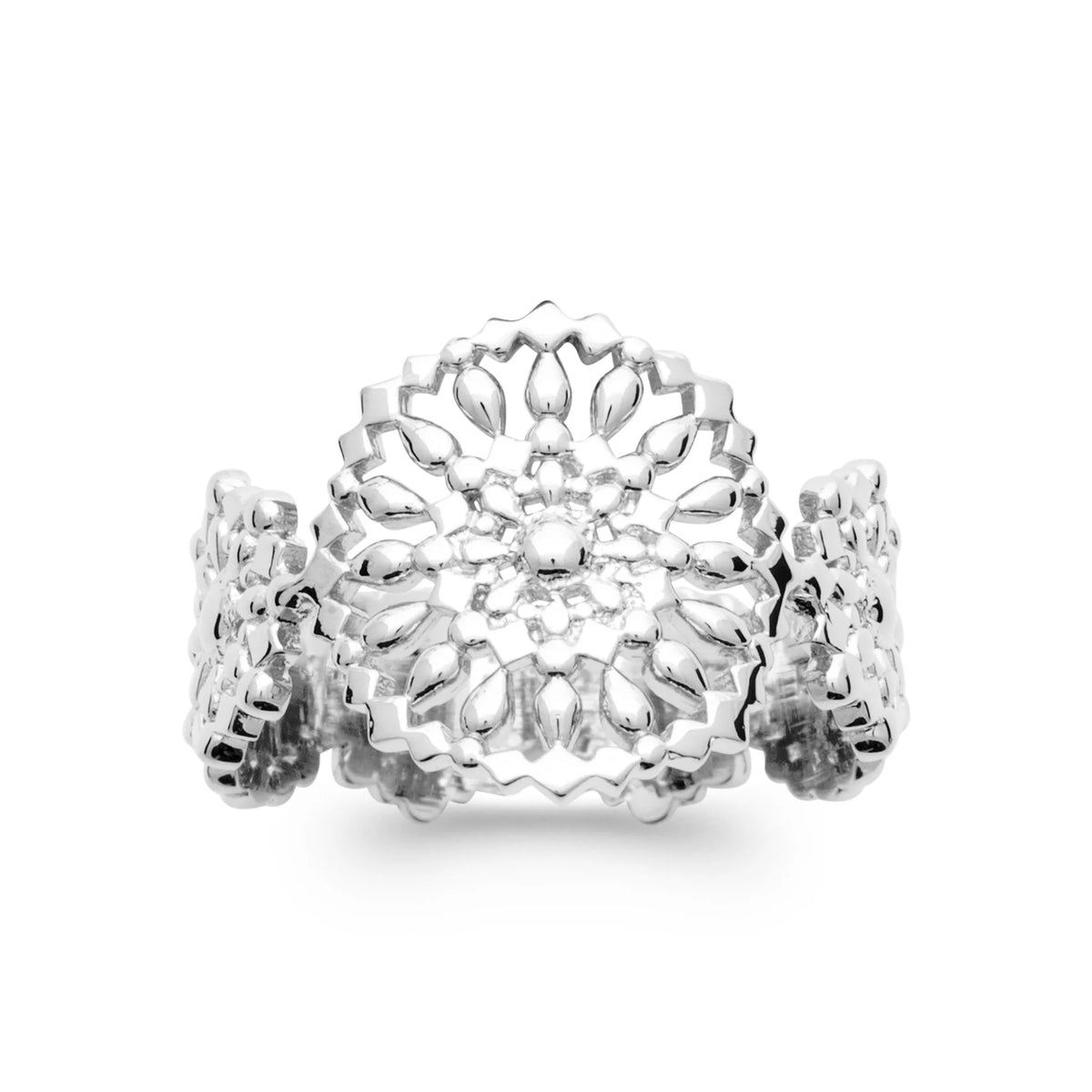 Bague anneau de rosaces ajourées en argent 925 rhodié