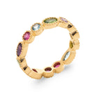 Bague anneau serti de pierres navettes et ovales multicolores en plaqué or