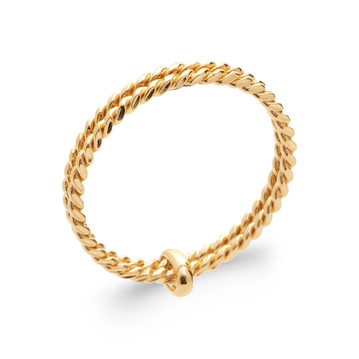 Bague anneau torsadé et petite bille d’or coulissante en plaqué or