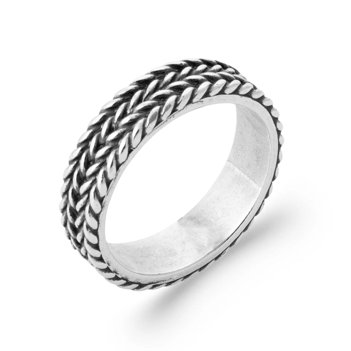 Bague anneau tressé en épi en argent 925 homme