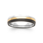 Bague anneau tricolore en acier noir et PVD doré homme