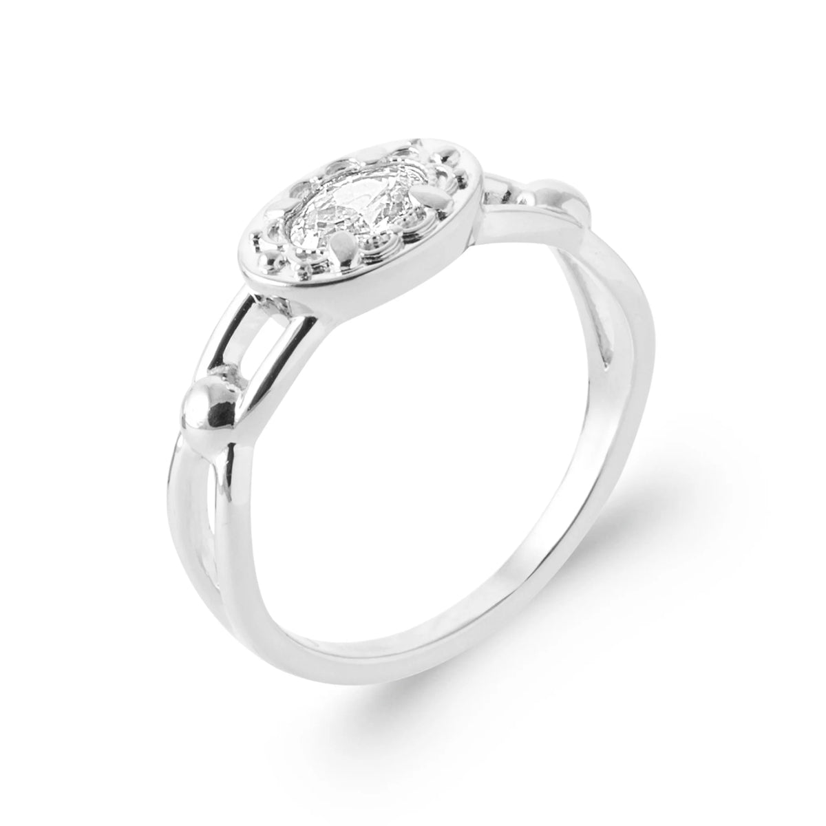Bague anneaux croisés et zircon ovale en halo en argent 925