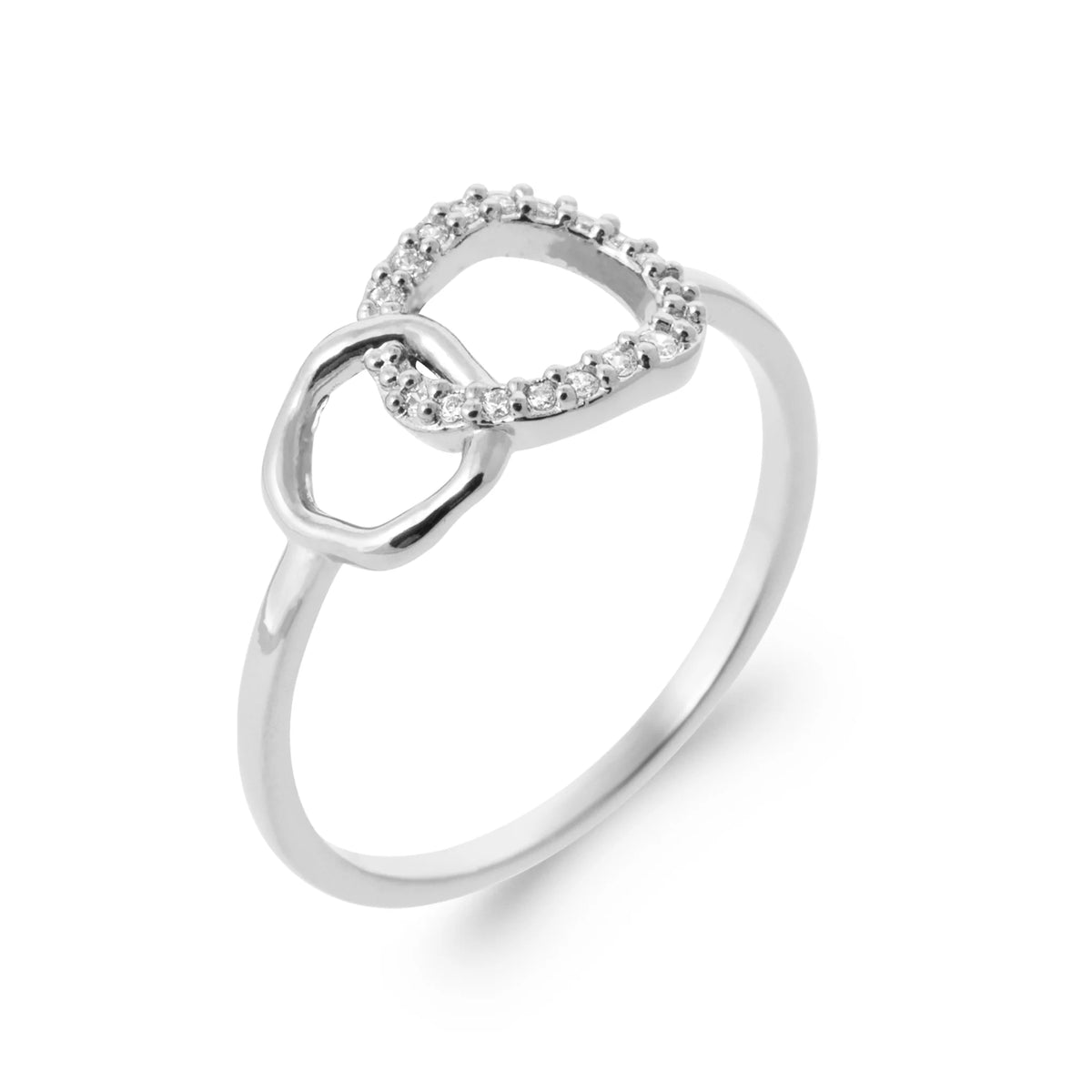 Bague deux anneaux entrelacés en argent 925 et zircons