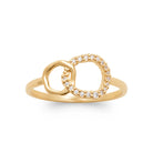 Bague deux anneaux entrelacés en plaqué or et zircons