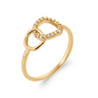 Bague deux anneaux entrelacés en plaqué or et zircons