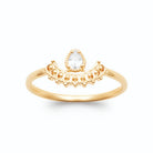 Bague arc de grains d’or en dentelle et zircon poire plaqué or, vue de face