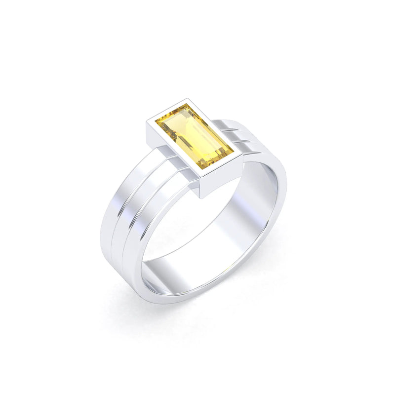 Bague Art Déco Origine en argent 950 avec citrine jaune miel taille baguette
