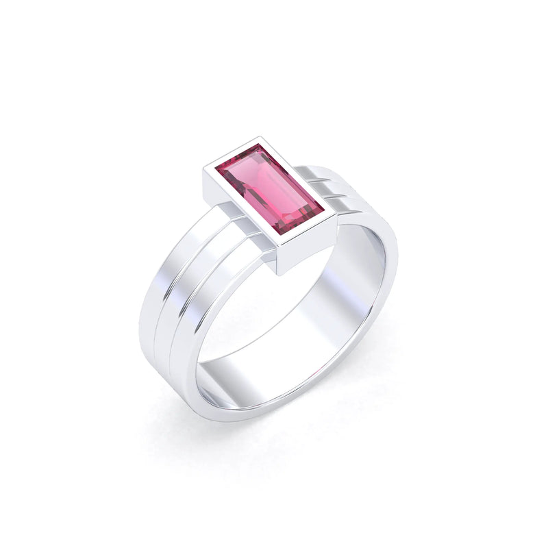 Bague Art Déco Origine argent 950, grenat rhodolite framboise taille baguette
