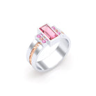 Bague Art Déco Or Bicolore, Saphirs et Tourmalines Or blanc - Intérieur or rose
