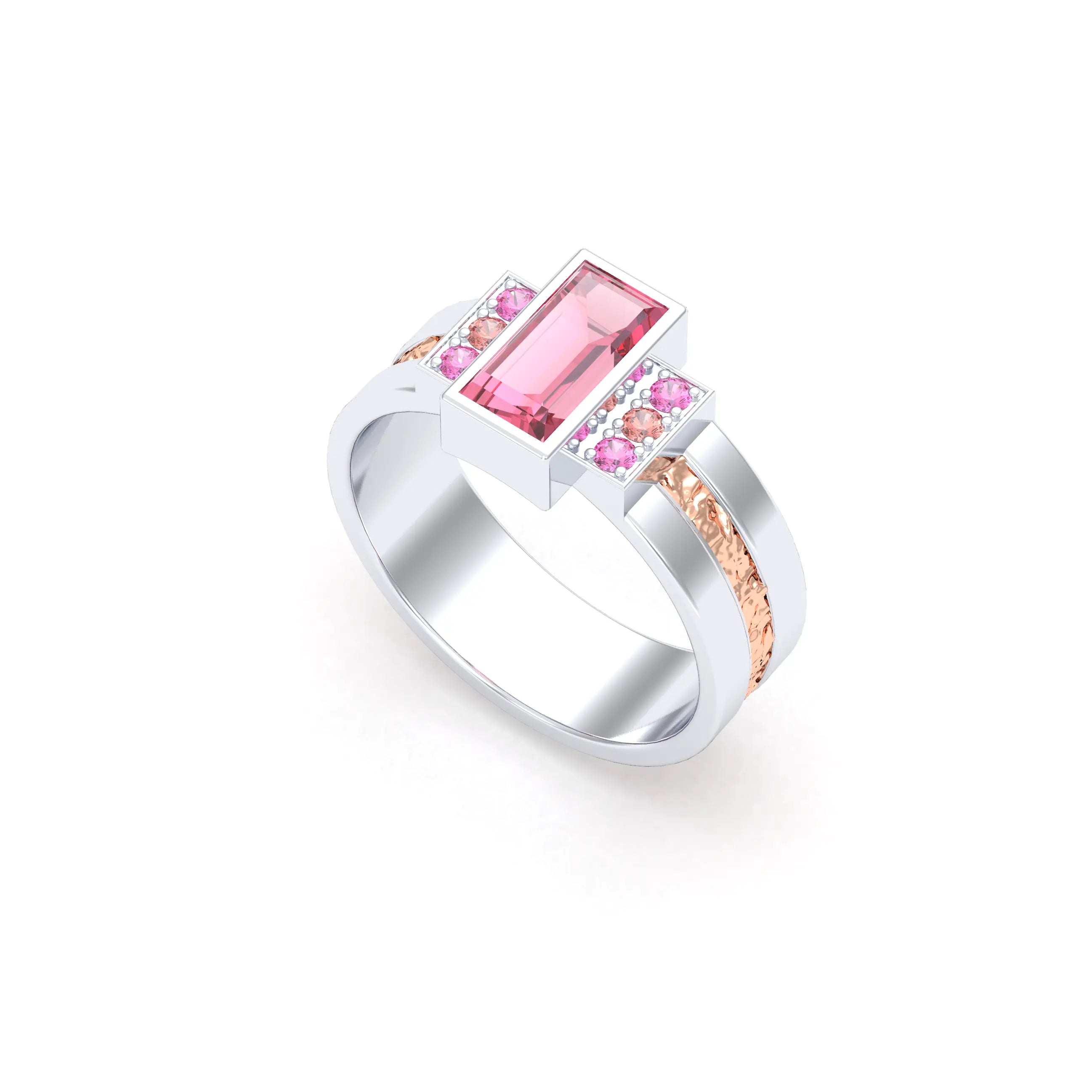 Bague Art Déco Or Bicolore, Saphirs et Tourmalines