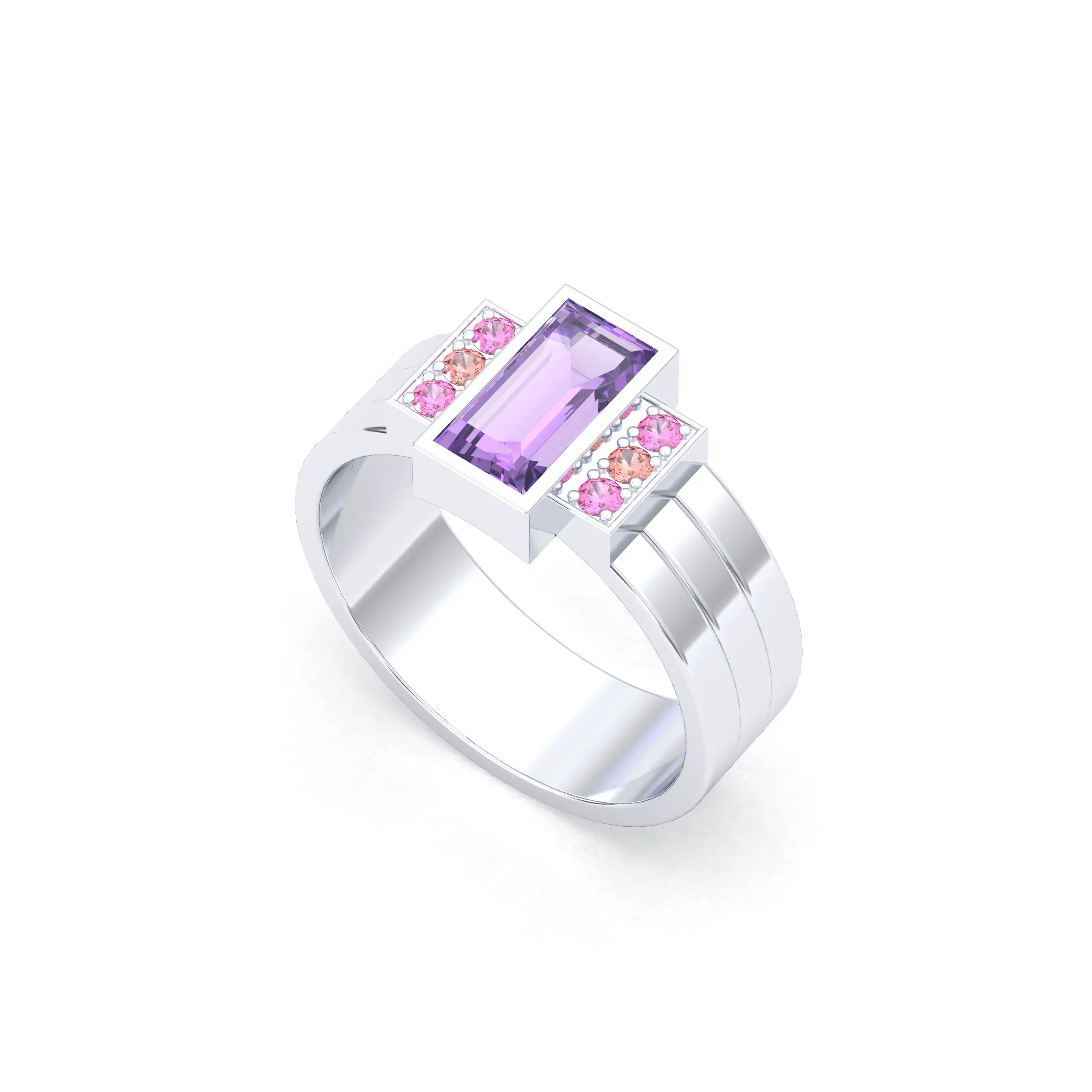 Bague Art Déco – Or Blanc 18k & Cascade de Pierres Précieuses