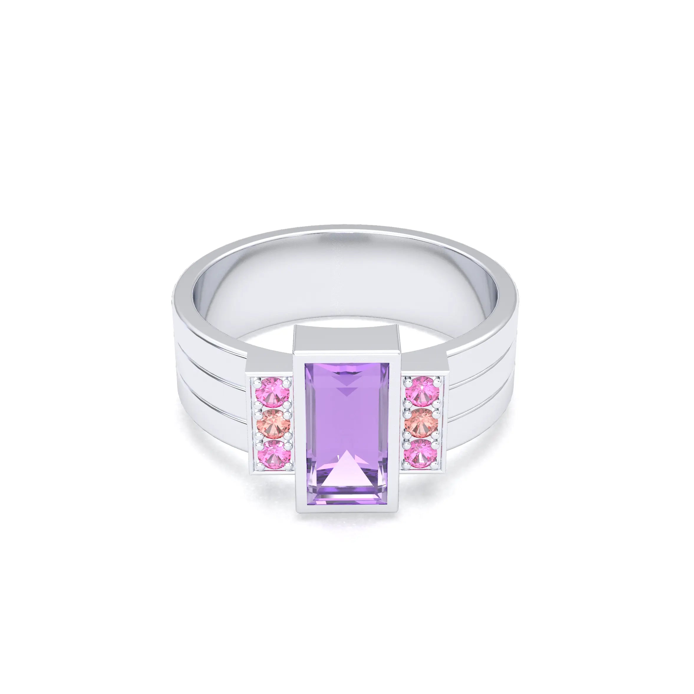 Bague Art Déco – Or Blanc 18k & Cascade de Pierres Précieuses