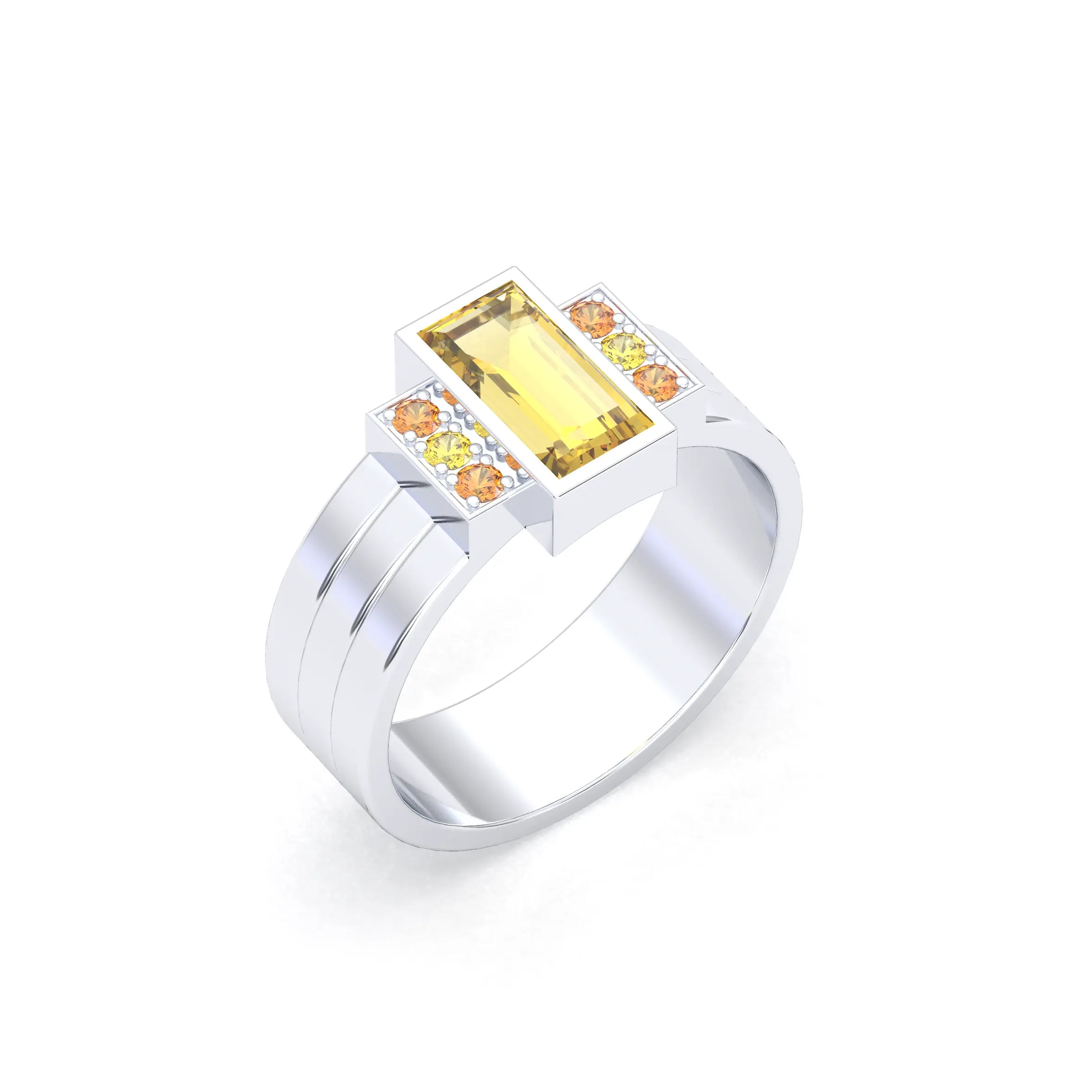 Bague Art Déco – Or Blanc 18k & Cascade de Pierres Précieuses Citrine