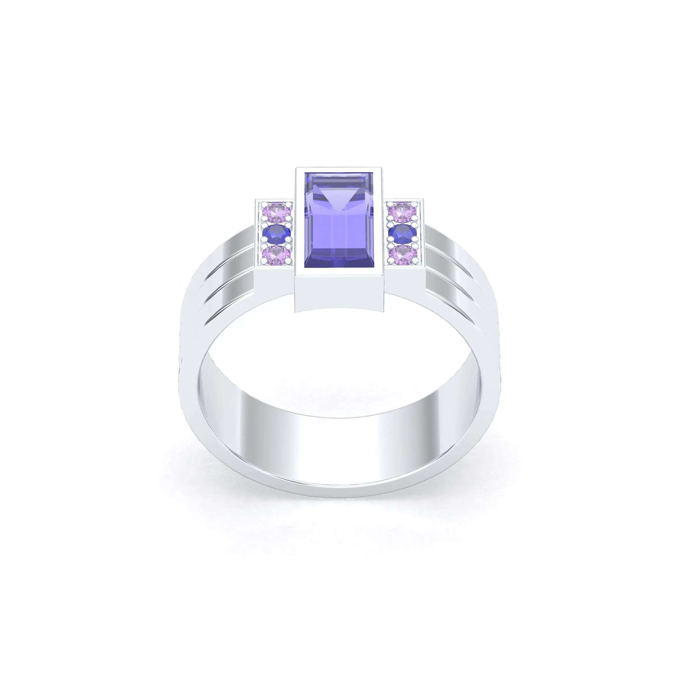 Bague Art Déco – Or Blanc 18k & Cascade de Pierres Précieuses