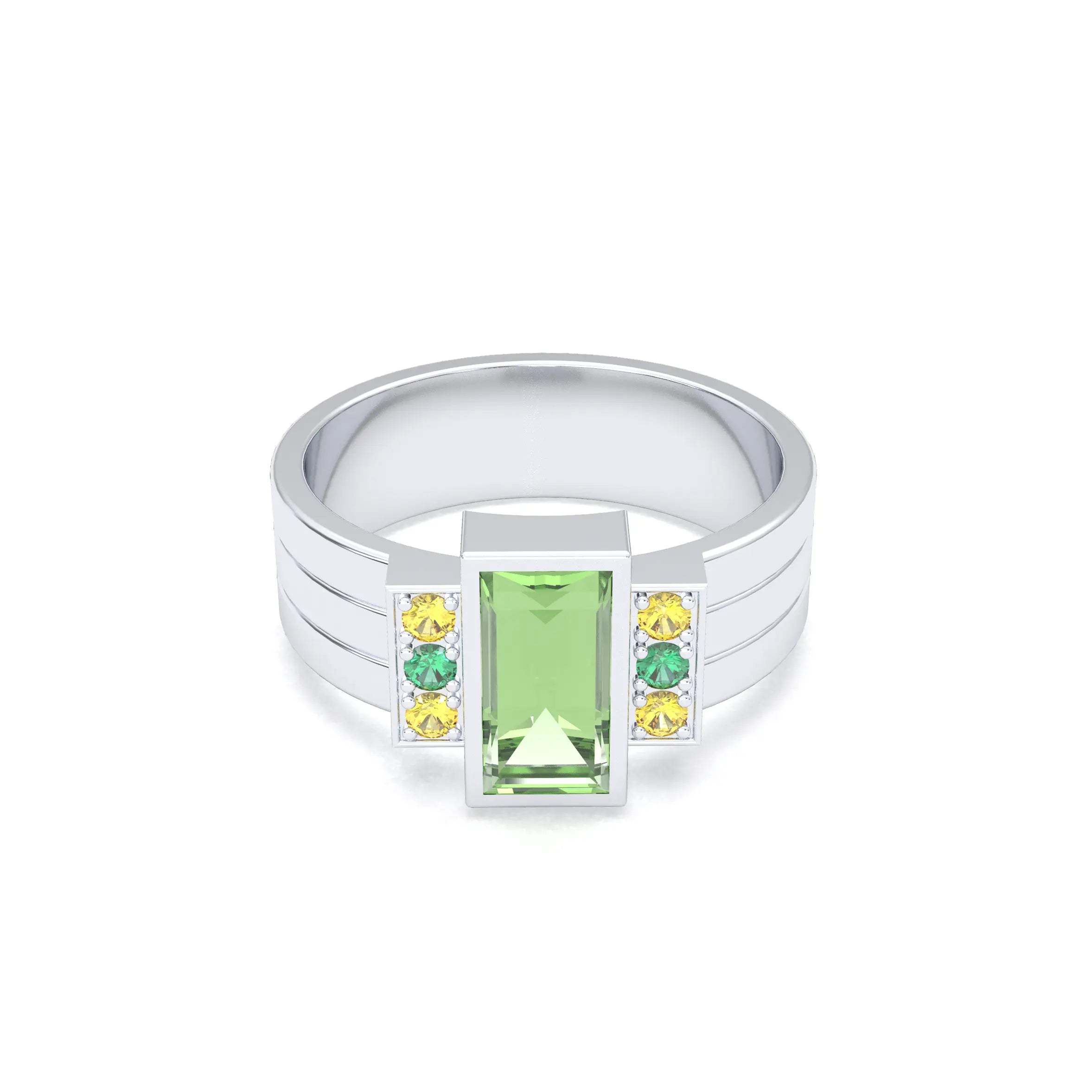 Bague Art Déco – Or Blanc 18k & Cascade de Pierres Précieuses