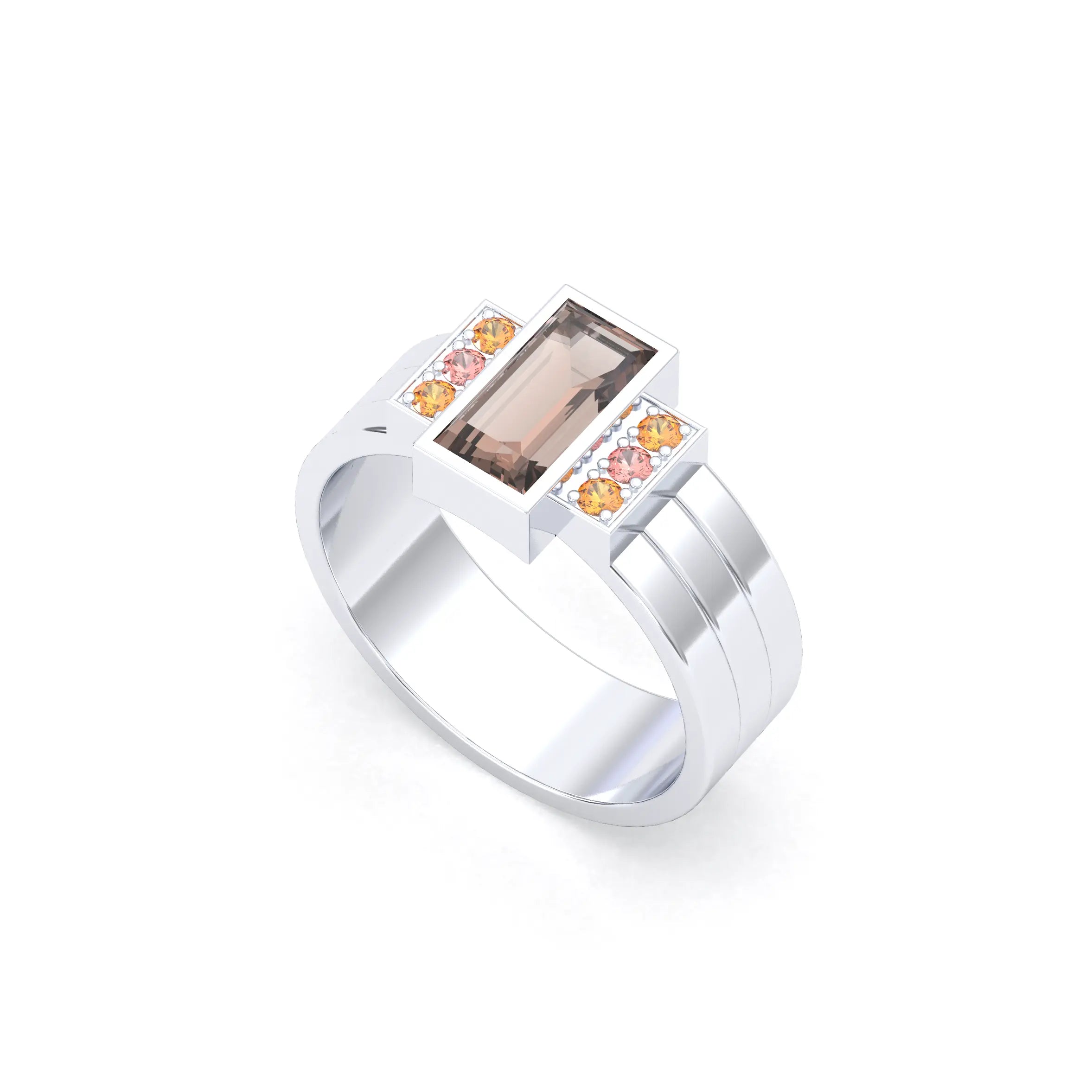 Bague Art Déco – Or Blanc 18k & Cascade de Pierres Précieuses
