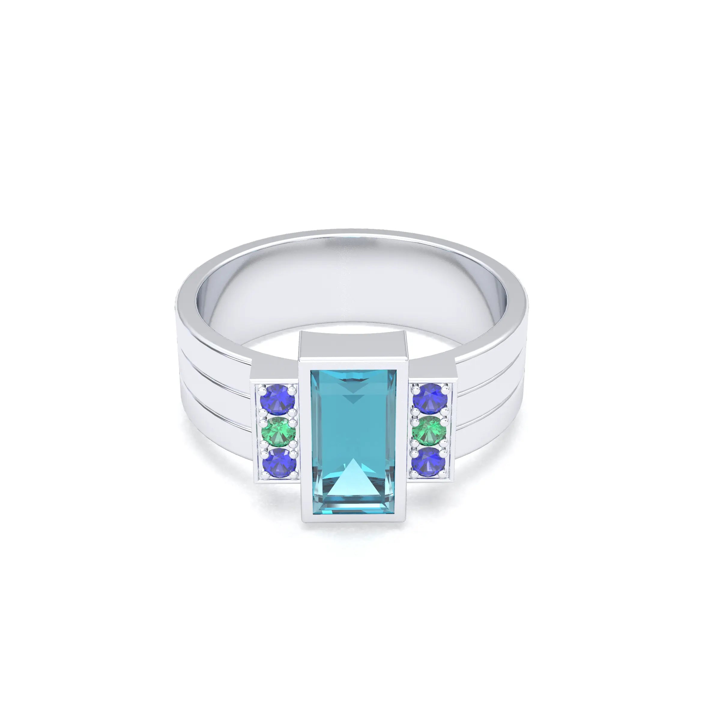 Bague Art Déco – Or Blanc 18k & Cascade de Pierres Précieuses