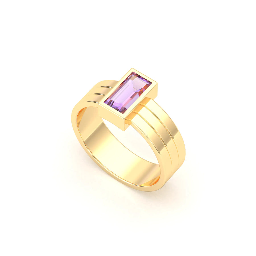 Bague de joaillerie en or jaune 18 carats, vue de détail, fabriquée à l’atelier Bajoia de Sèvres