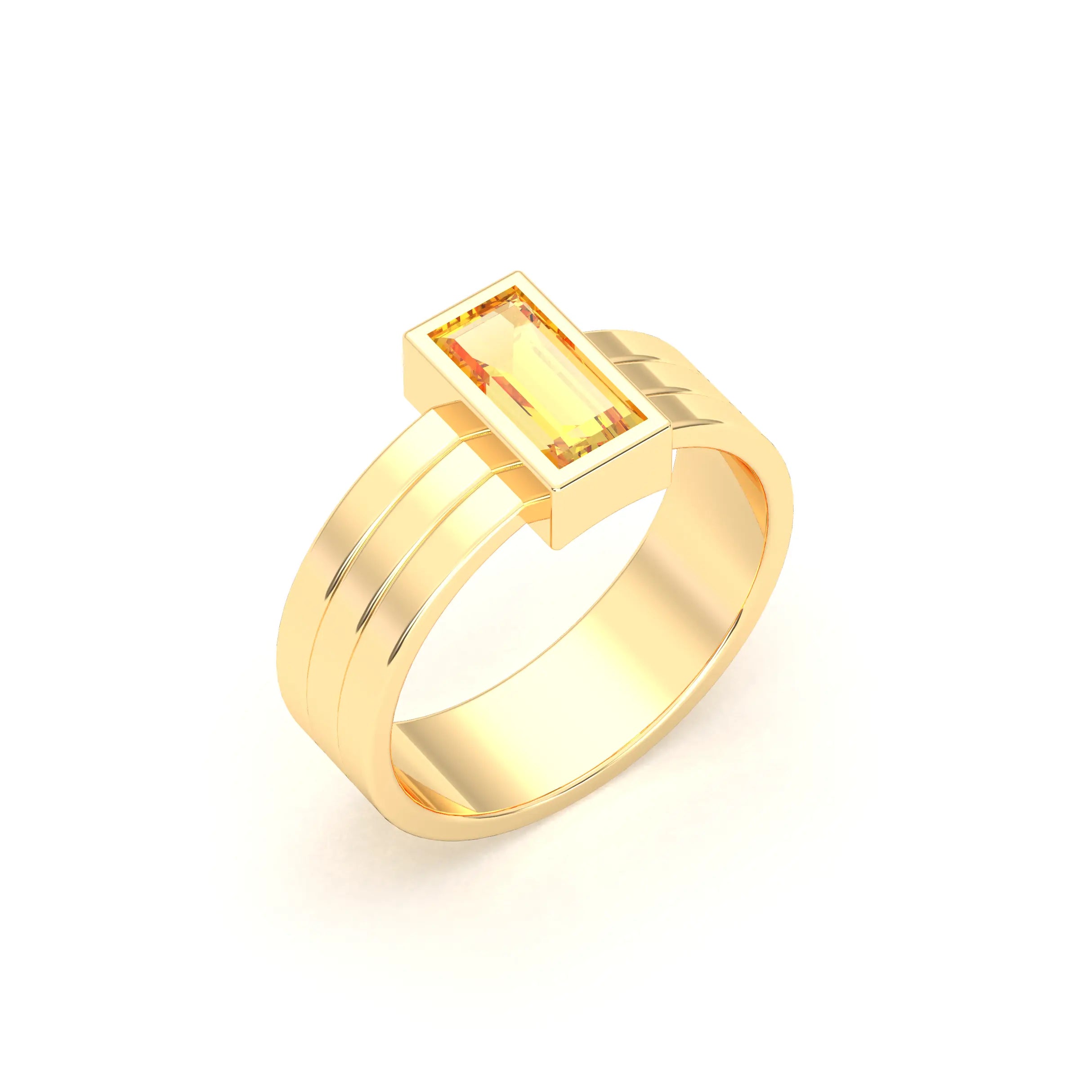 Bague Art Déco – Or Jaune & Pierre Fine Taille Baguette Citrine