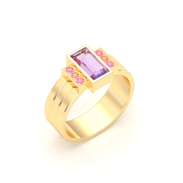 Bague Art Déco Cascade – bague femme en or jaune 18 carats, pierres fines et précieuses au choix Améthyste