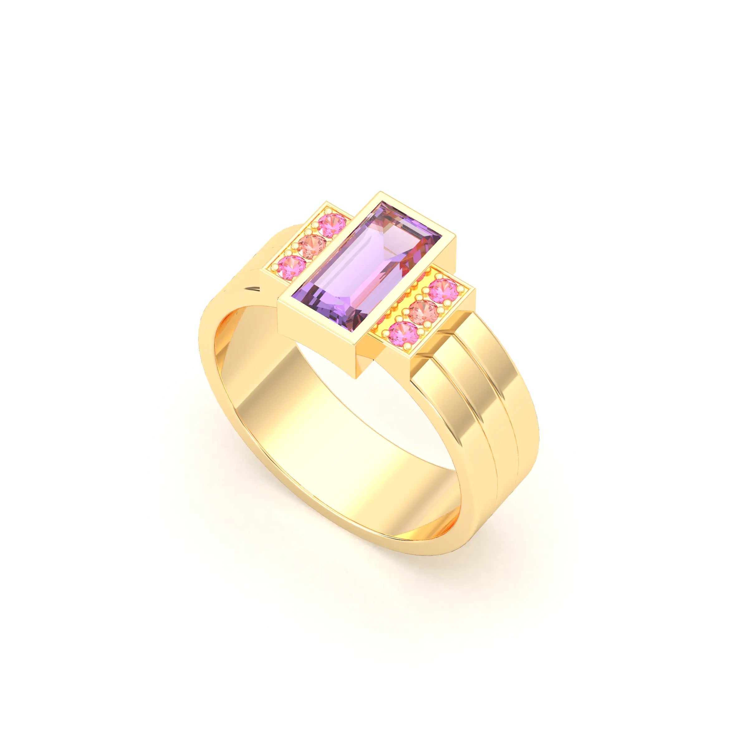 Bague Art Déco – Or Jaune 18 carats - Pierre fine & Cascade de Pierres Précieuses