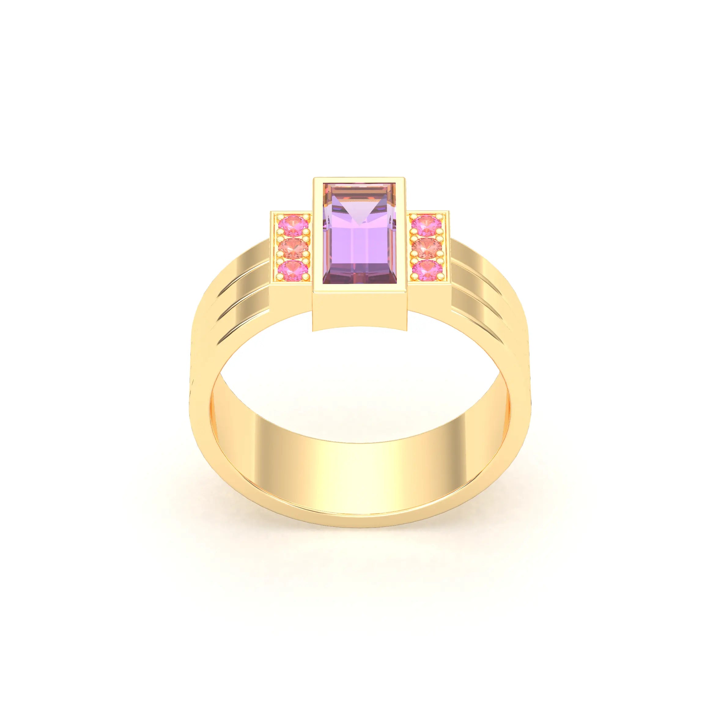 Bague Art Déco – Or Jaune 18 carats - Pierre fine & Cascade de Pierres Précieuses