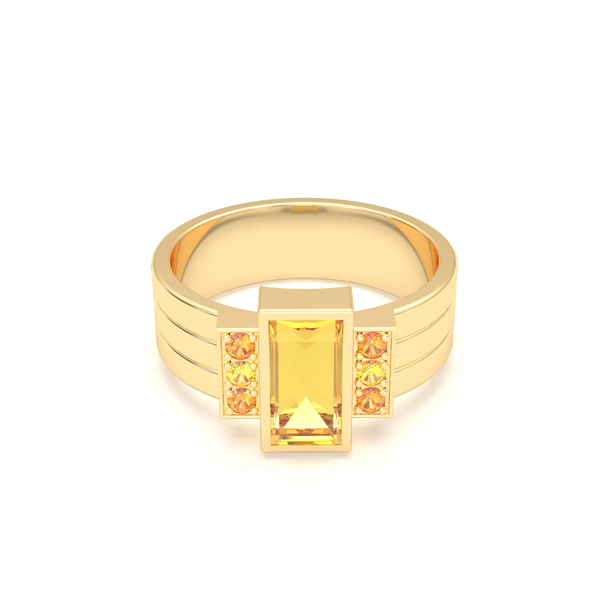 Bague Art Déco – Or Jaune 18 carats - Pierre fine & Cascade de Pierres Précieuses
