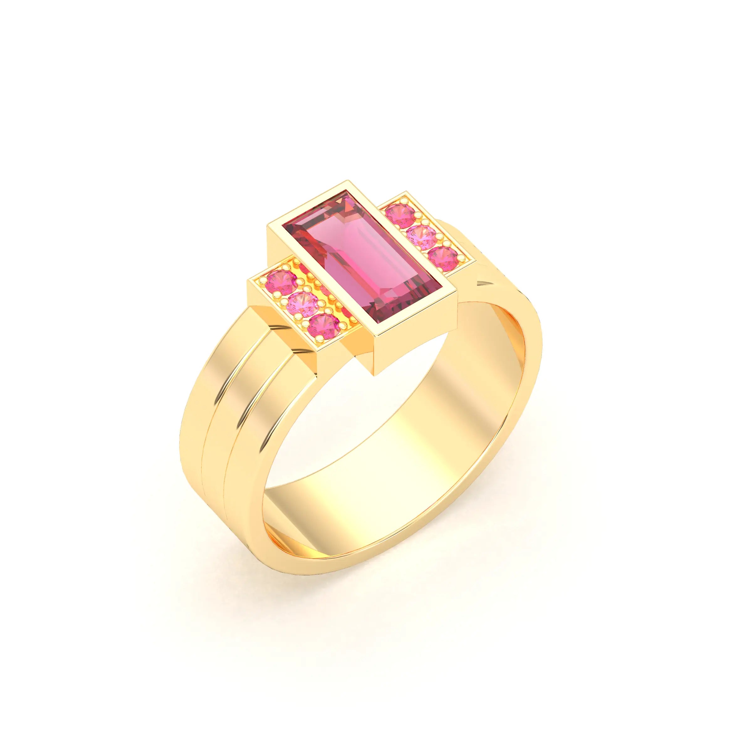 Bague Art Déco – Or Jaune 18 carats - Pierre fine & Cascade de Pierres Précieuses Grenat Rhodolite