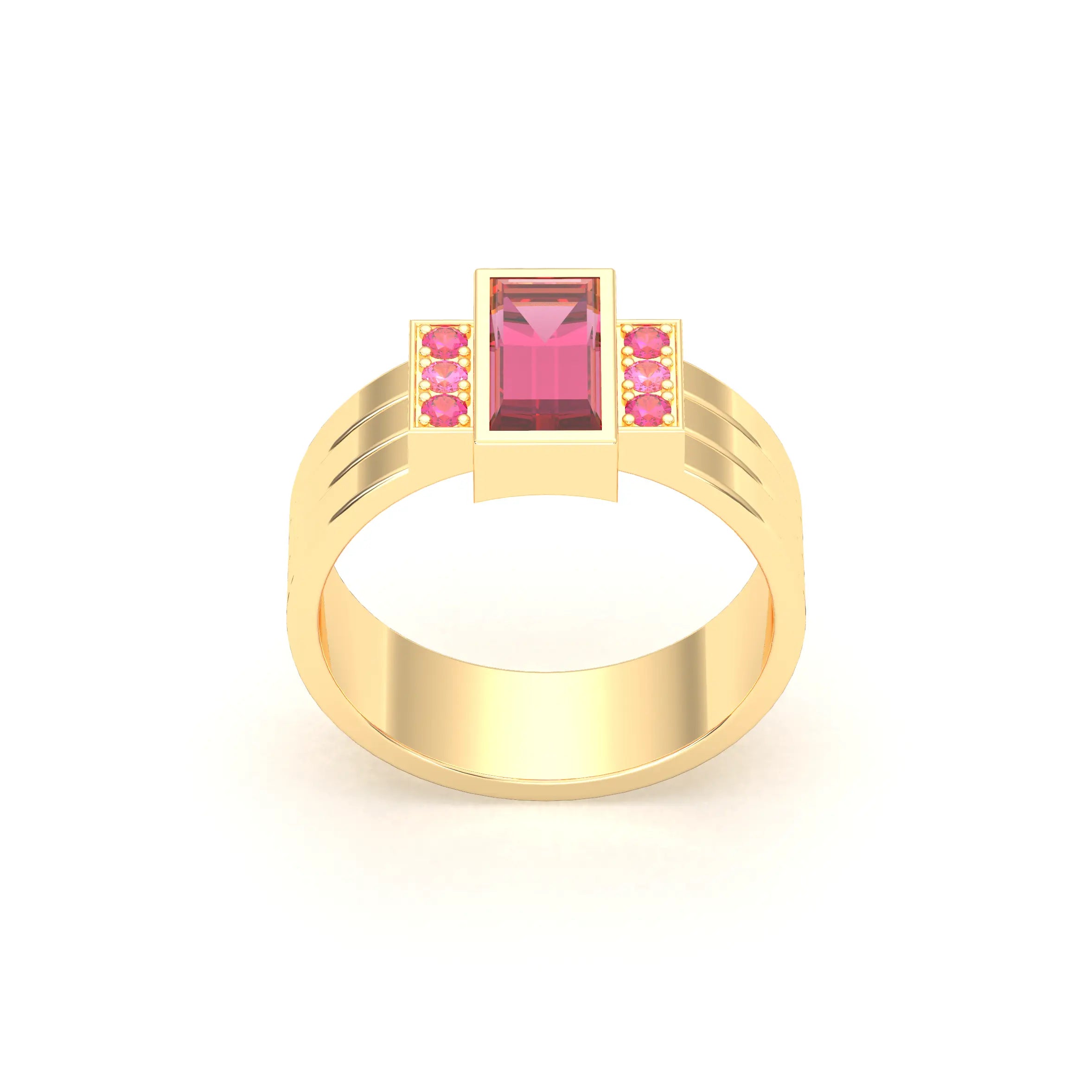 Bague Art Déco – Or Jaune 18 carats - Pierre fine & Cascade de Pierres Précieuses