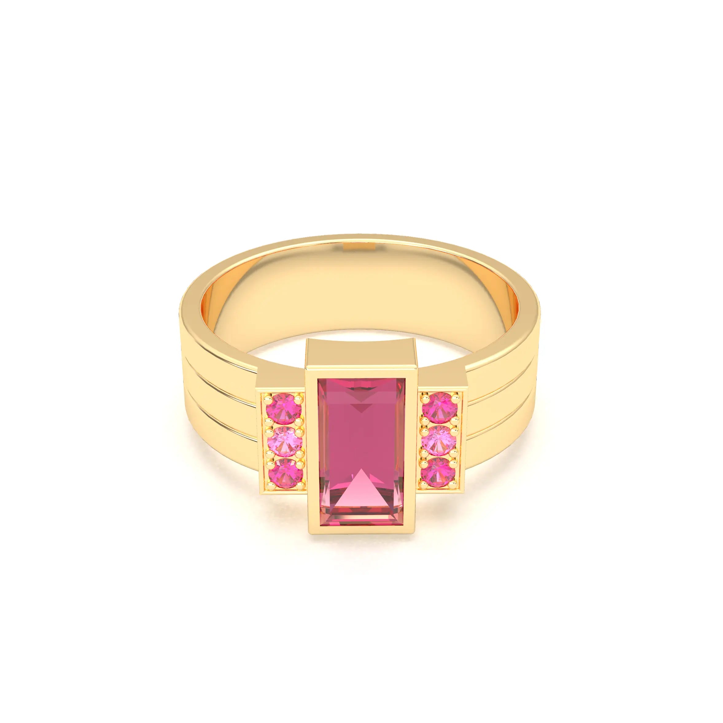 Bague Art Déco – Or Jaune 18 carats - Pierre fine & Cascade de Pierres Précieuses