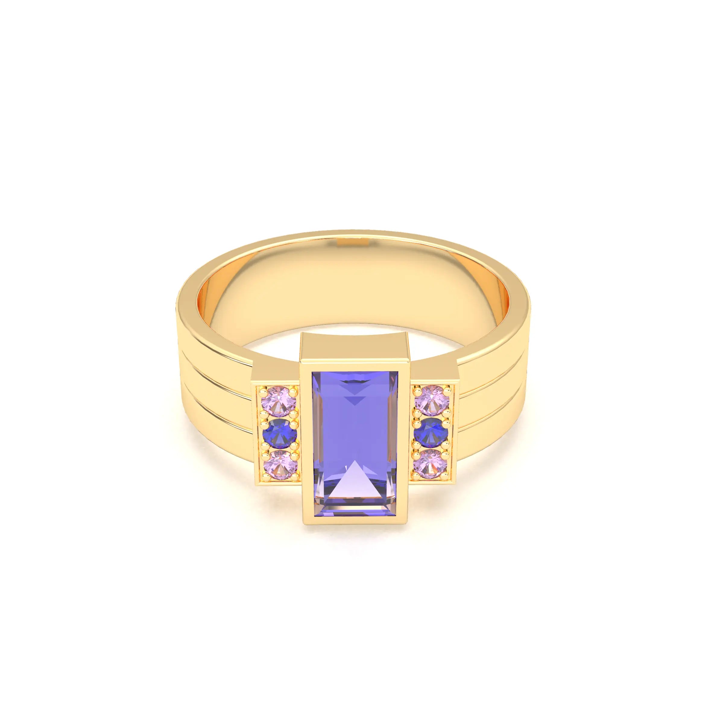 Bague Art Déco – Or Jaune 18 carats - Pierre fine & Cascade de Pierres Précieuses