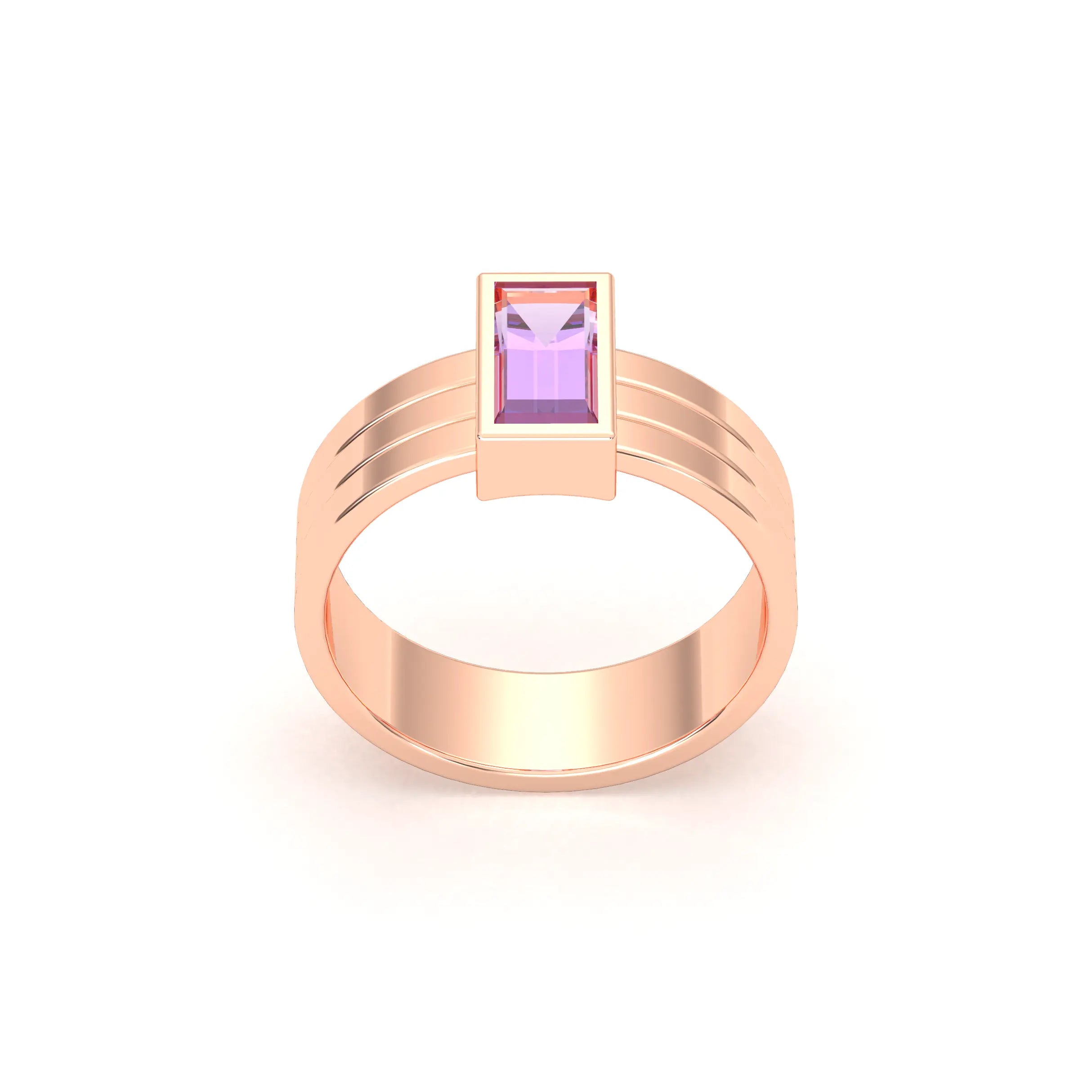 Bague Art Déco – Or Rose & Pierre Fine Taille Baguette