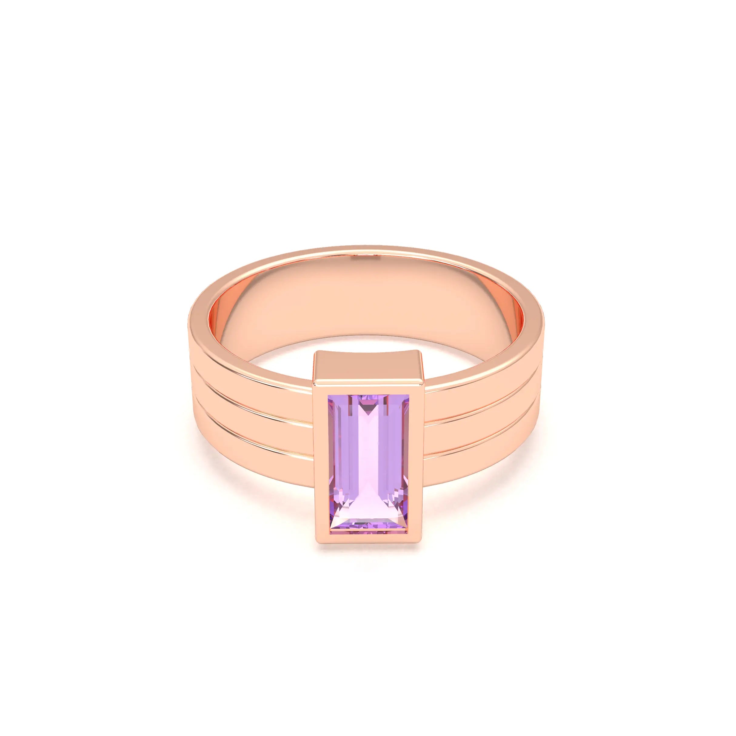 Bague Art Déco – Or Rose & Pierre Fine Taille Baguette