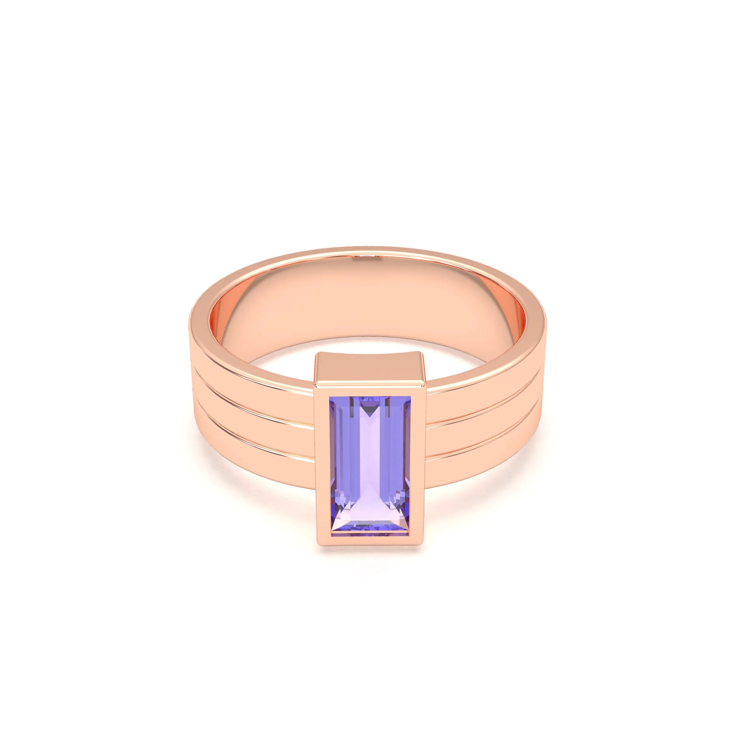 Bague Art Déco – Or Rose & Pierre Fine Taille Baguette