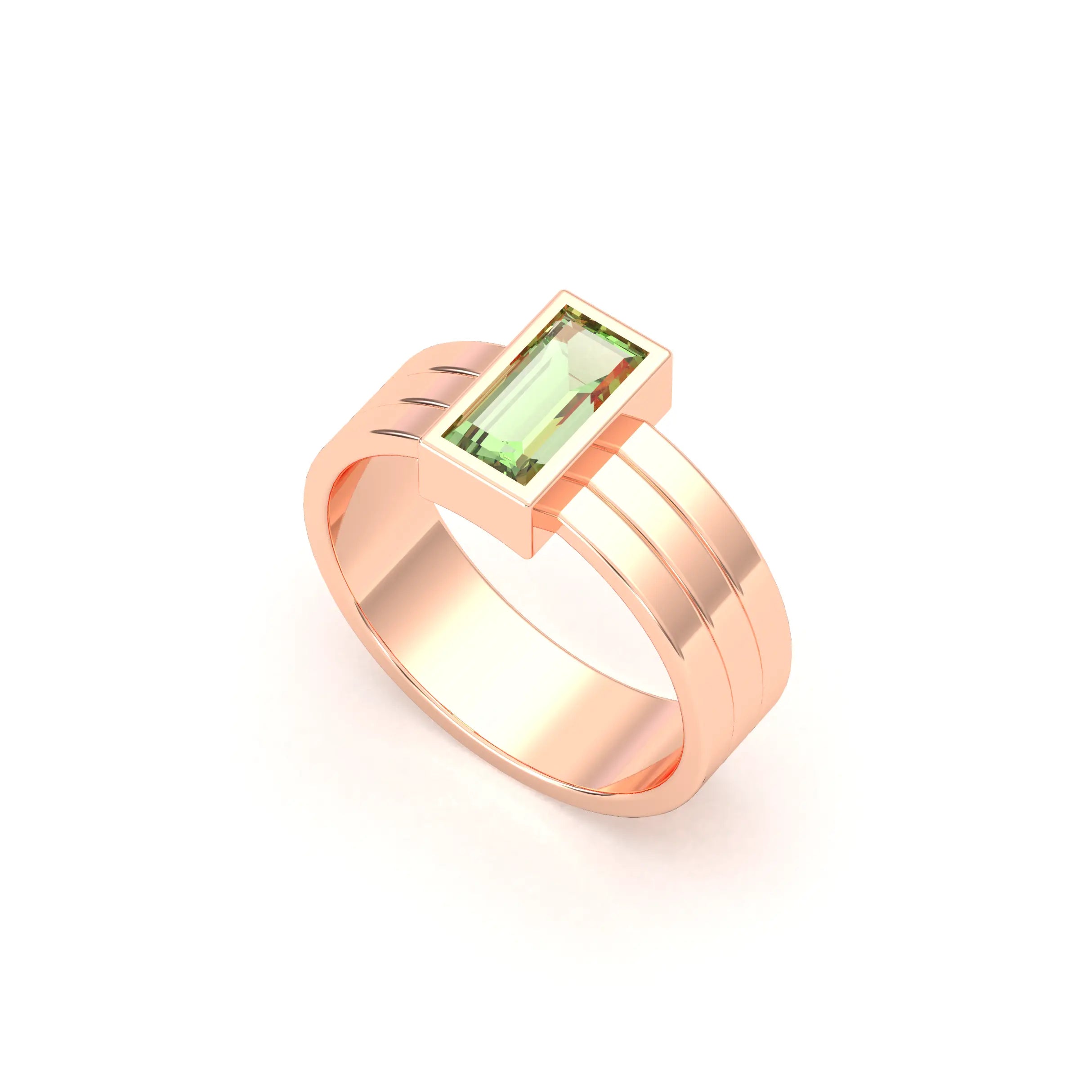 Bague Art Déco – Or Rose & Pierre Fine Taille Baguette