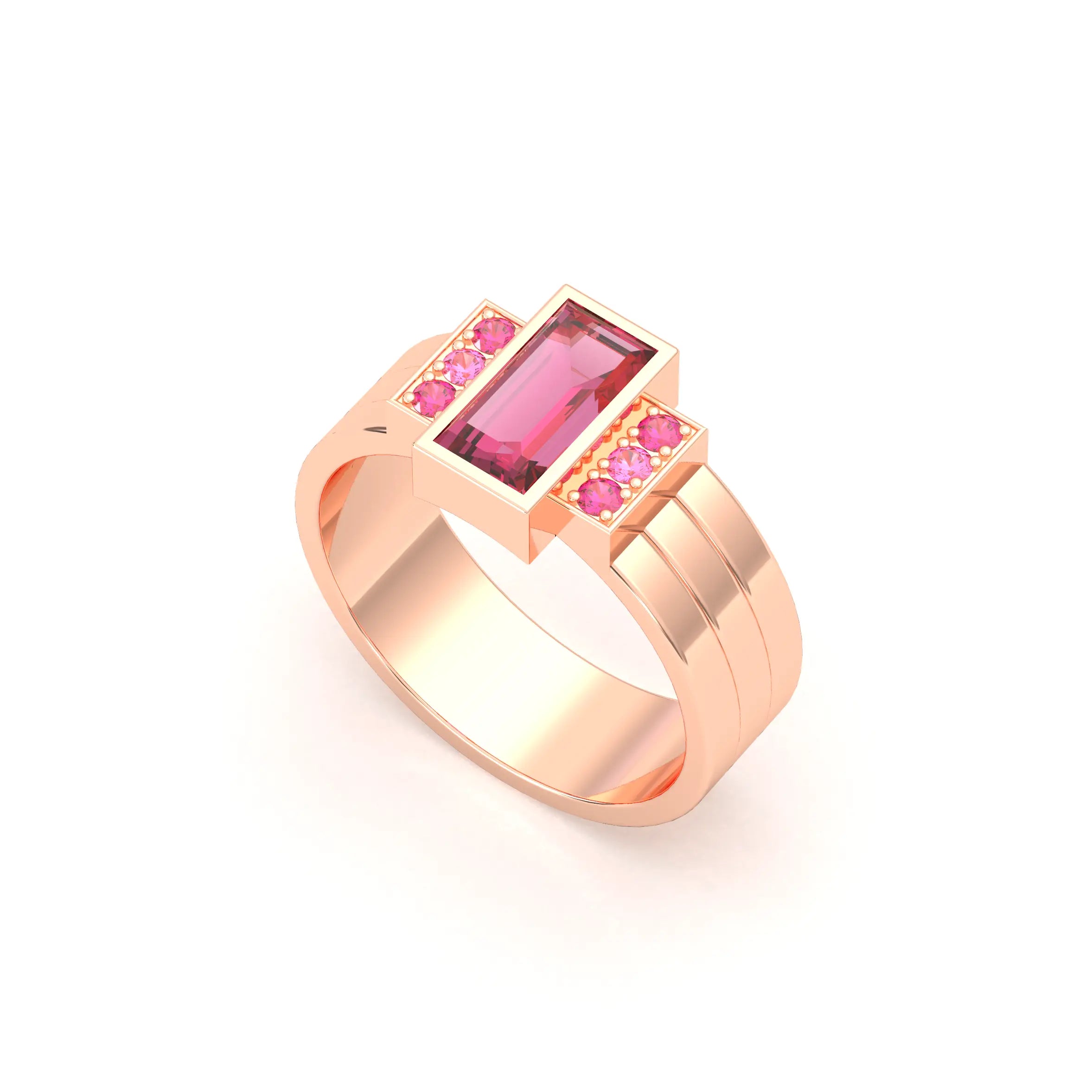 Bague Art Déco – Or Rose 18k & Cascade de Pierres Précieuses