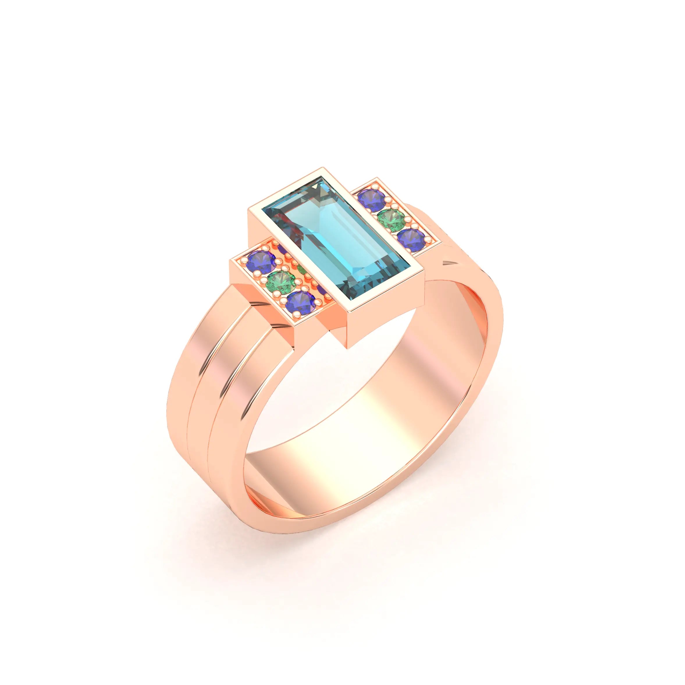 Bague Art Déco – Or Rose 18k & Cascade de Pierres Précieuses Topaze