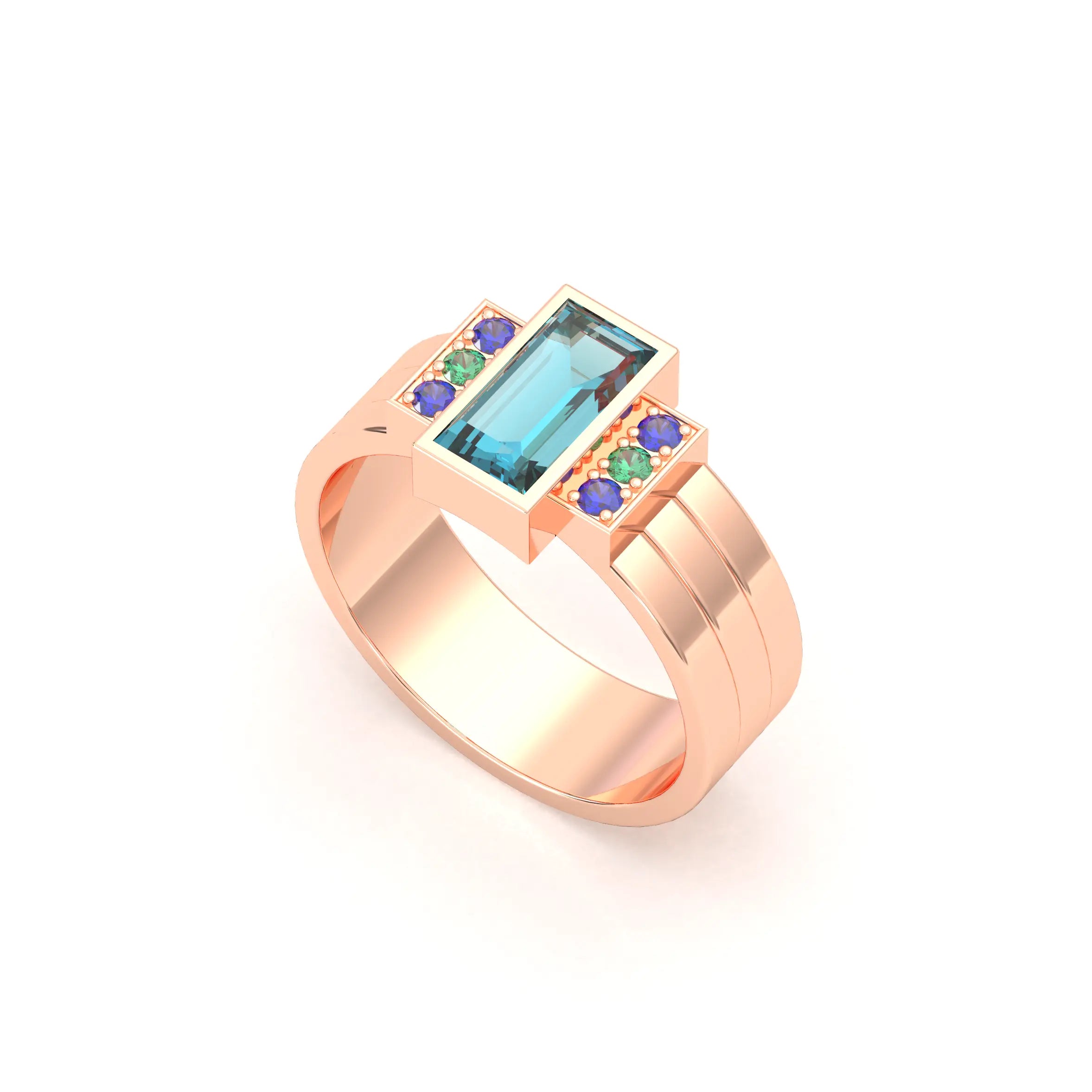 Bague Art Déco – Or Rose 18k & Cascade de Pierres Précieuses