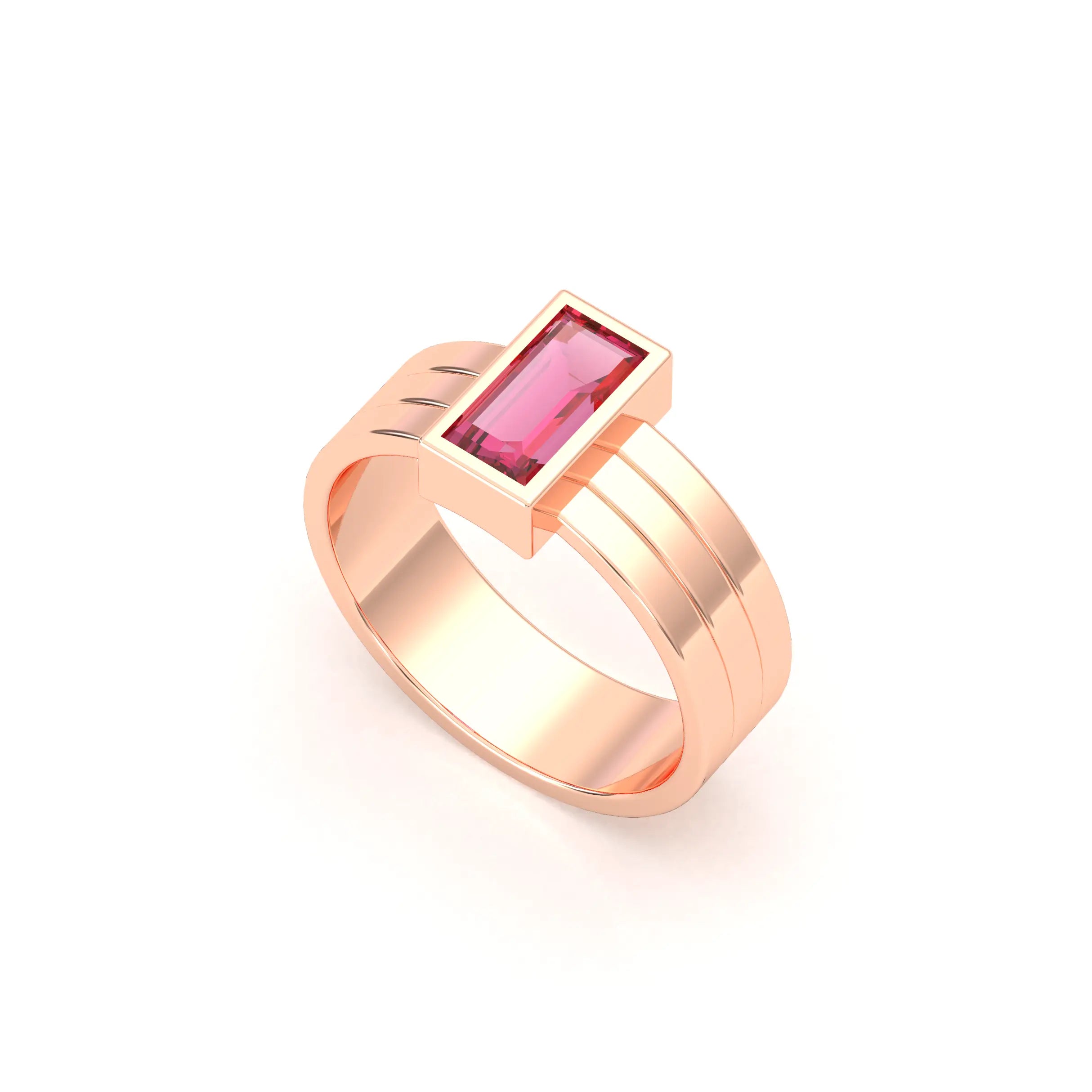 Bague Art Déco – Or Rose & Pierre Fine Taille Baguette