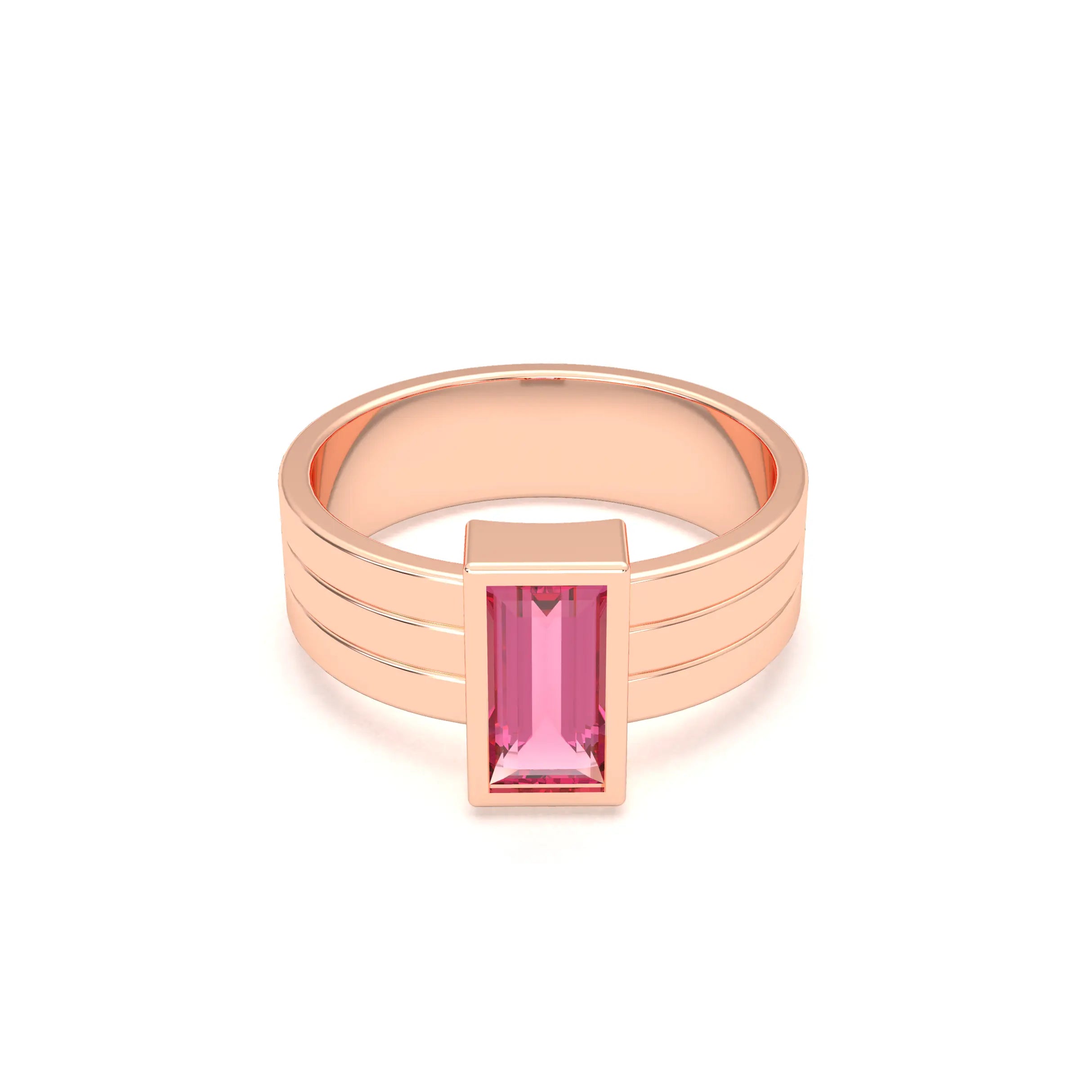 Bague Art Déco – Or Rose & Pierre Fine Taille Baguette