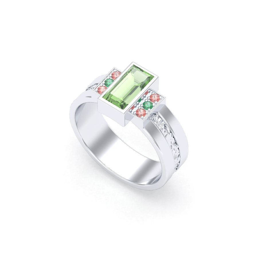 Bague de joaillerie en or blanc 18 carats, vue de détail, fabriquée à l’atelier Bajoia de Sèvres