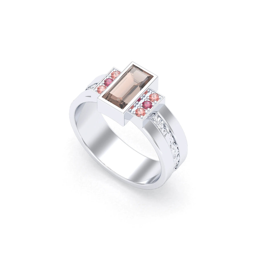Bague de joaillerie en or blanc 18 carats, vue de détail, fabriquée à l’atelier Bajoia de Sèvres