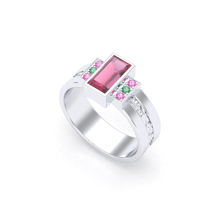 Bague de joaillerie en or blanc 18 carats, vue de détail, fabriquée à l’atelier Bajoia de Sèvres