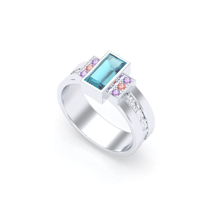 Bague de joaillerie en or blanc 18 carats, vue de détail, fabriquée à l’atelier Bajoia de Sèvres